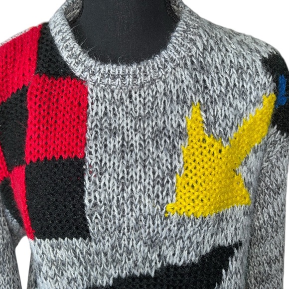 VINTAGE 80s funky geometric multicolor‎ hand knit L - Picture 4 of 6